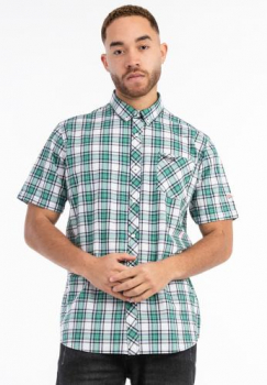 LONSDALE Herren Kurzarmhemd BRIXWORTH kariertes Button-Down-Shirt, klassisches Karo Hemd (gruen/weiss/schwarz - green/white/black)