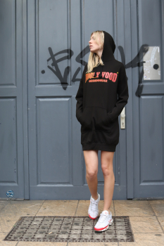 HOOLYWOOD GEGENWEAR Kleid im Style eines Kaputzen-Sweatshirts, "saubequem" und schick, Girly Hoodie Dress, versandkostenfrei Inland (schwarz - black)