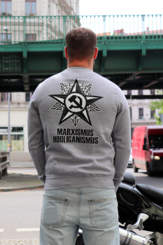 Marxismus-Hooliganismus Sweatshirt, Pullover, HOOLYWOOD Ost-Berlin, limited Edition: Hammer-Sichel-Stern, Made in Germany (grau meliert - grey)