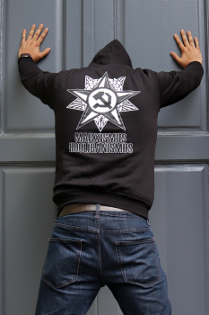 Marxismus-Hooliganismus Kapuzen-Sweatshirt, Pullover mit Kapuze, HOOLYWOOD Ost-Berlin, limited Edition: Hammer-Sichel-Stern, Made in Germany (schwarz - black)