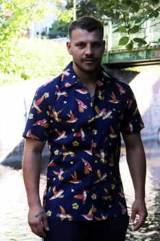 Hemd kurzarm - Birds Colibri - short sleeve - 100% Baumwolle/cotton - limited Edition (dunkelblau - navy)