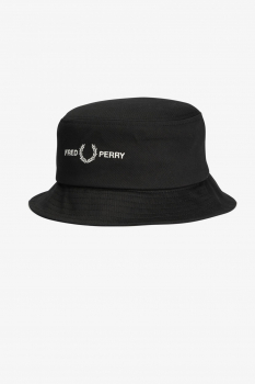 FRED PERRY Fischerhut aus Twill mit Logo-Grafik, Bucket Hat - Anglerhut - aufgesticktes Fred Perry Logo - Hut - Schlapphut - Fisherman Hat (schwarz - black)
