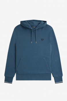 FRED PERRY Kapuzensweatshirt mit klassischen Streifen am Arm, Tipped Hooded Sweatshirt - VERSANDKOSTENFREI Deutschlandweit (midnight blue - blau)