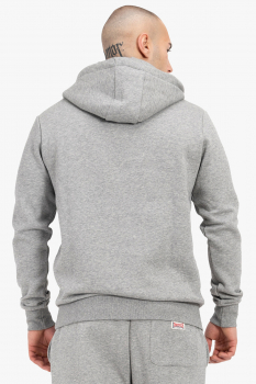 LONSDALE Kapuzensweatshirt mit zweifarbigem Flockdruck auf der Brust und einer Kängurutasche original LONSDALE London hooded sweatshirt with flock oldschool (grau melange - grey)