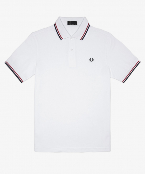 FRED PERRY Twin Tipped Poloshirt M3600, weiss - white, Streifen: dunkelblau-rot (navy-red)