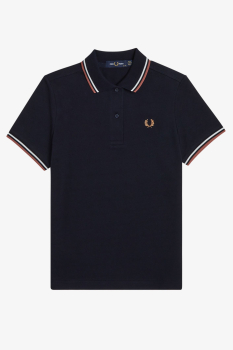 FRED PERRY Poloshirt für Mädchen und Damen - Girl Twin Tipped Shirt - Navy (Dunkelblau) / Snow White (Weiss) / Light Rust (Hellbraun)