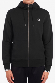 FRED PERRY Kapuzenjacke, Hooded Zip Jacket, Kapuzen-Sweatshirt mit durchgehendem Reißverschluss (schwarz - black)