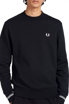 FRED PERRY klassisches Sweatshirt für Mädchen und Frauen, Doppelstreifen am Arm, Crewneck Sweat, Pullover (schwarz - black)