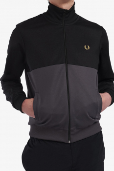 FRED PERRY Trainingsjacke, Colour Block Track Jacket (schwarz/grau - black/grey)