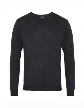 Men`s Pullover V-Neck Knitted Sweater, V-Neck Sweater Jumper (grau - grey)