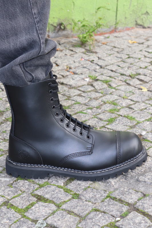 GRINDERS Unisex Leder 10 Loch Stahlkappe Sicherheits Militär Punk Stiefel - Leather 10 Eye Hole Steel Toe Cap Safety Military Punk Boots (schwarz/black)
