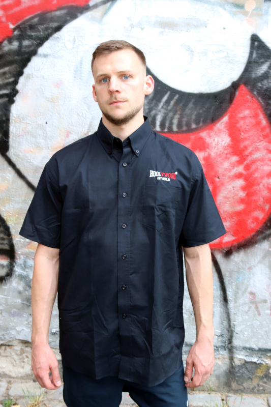 HOOLYWOOD Kurzarmhemd mit zweifarbigen HOOLYWOOD - Stick, Button Down Hemd, Short Sleeve Classic Oxford Shirt (schwarz - black)