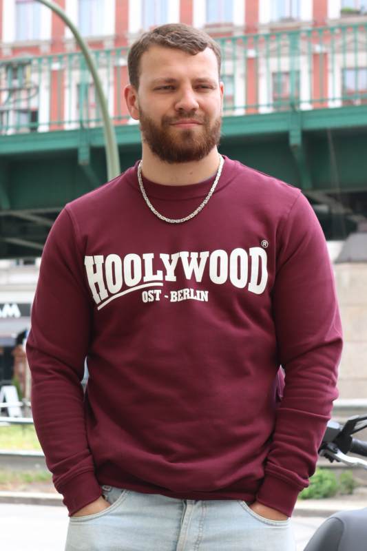 Marxismus-Hooliganismus Sweatshirt, Pullover, HOOLYWOOD Ost-Berlin, limited Edition - Orden, Made in Germany (weinrot - burgundy)