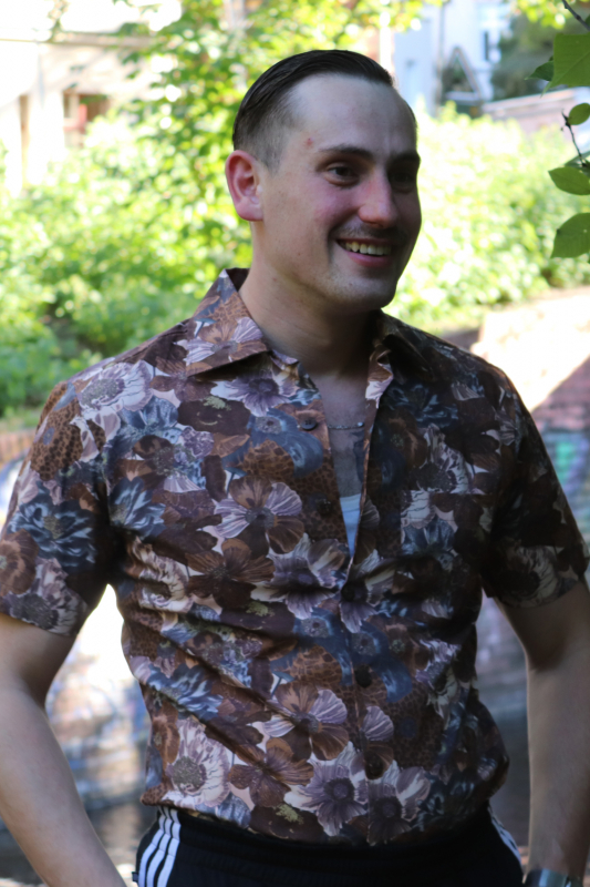 Hemd kurzarm - "Brown Flowers" - short sleeve - 100% Baumwolle/cotton - limited Edition (braun - brown)