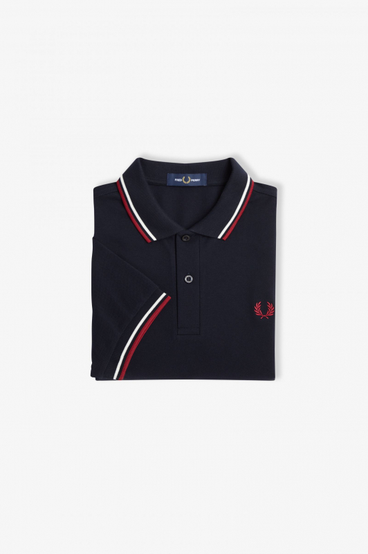 FRED PERRY Poloshirt dunkelblau - navy, Streifen: weiss/weinrot - white/burnt red - M3600 - verandkostenfrei