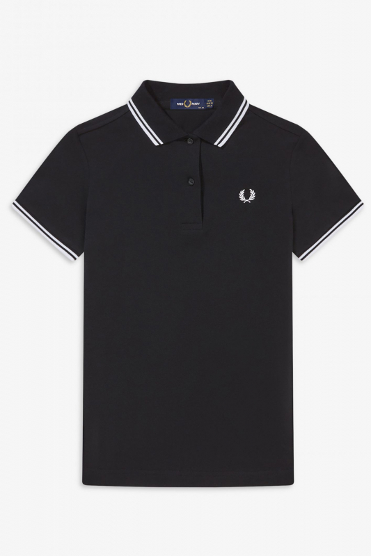 FRED PERRY polo für Mädchen Frauen Poloshirt - Girl, Twin Tipped Pique Shirt (schwarz  Streifen: weiss - white)