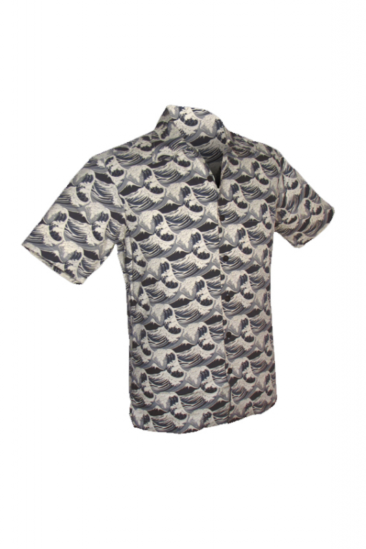 Hemd kurzarm - Japanese Waves - short sleeve - 100% Baumwolle/cotton - limited Edition (grau - grey)