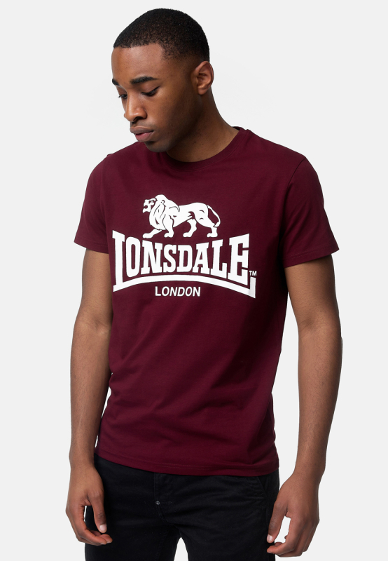 LONSDALE T-Shirt mit weissem LONSDALE LONDON Loewen - Logo Versandkostenfrei Inland (weinrot - burgundy)