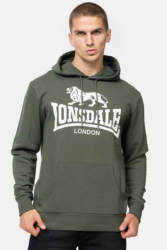 LONSDALE Kapuzensweatshirt mit Brustdruck und einer Kängurutasche original LONSDALE London hooded sweatshirt oldschool (olive-green)