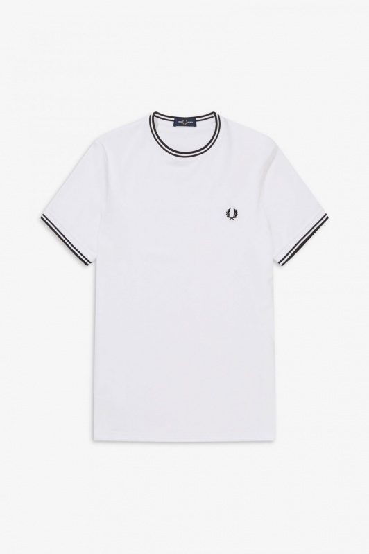 FRED PERRY T-Shirt mit Doppelstreifen, twin tipped T-Shirt (weiss - white)