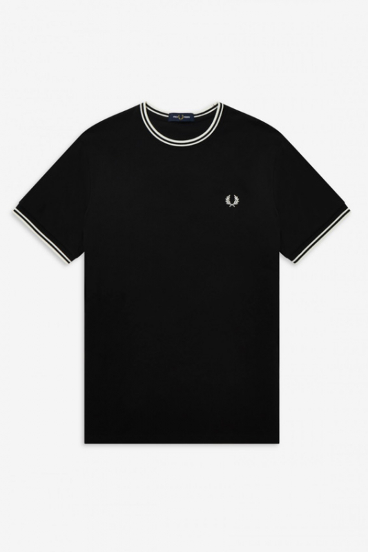 FRED PERRY T-Shirt mit weißen Doppelstreifen Twin Tipped T-Shirt (schwarz - black) - kostenloser Versand!