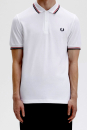 FRED PERRY Twin Tipped Poloshirt M3600, weiss - white, Streifen: dunkelblau-rot (navy-red)